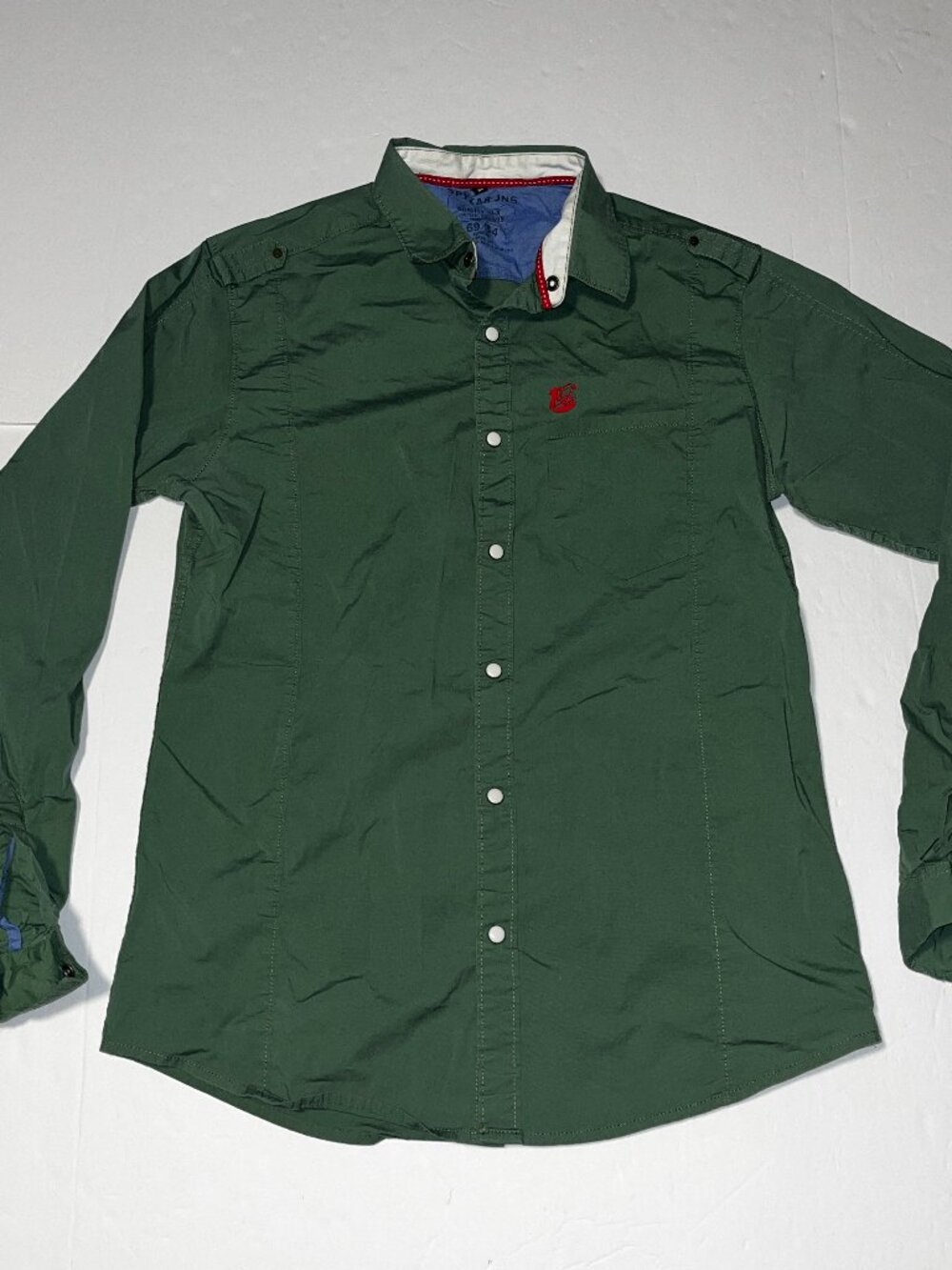 SpyKar Jeans men's 69/54 snap button shirt green size medium